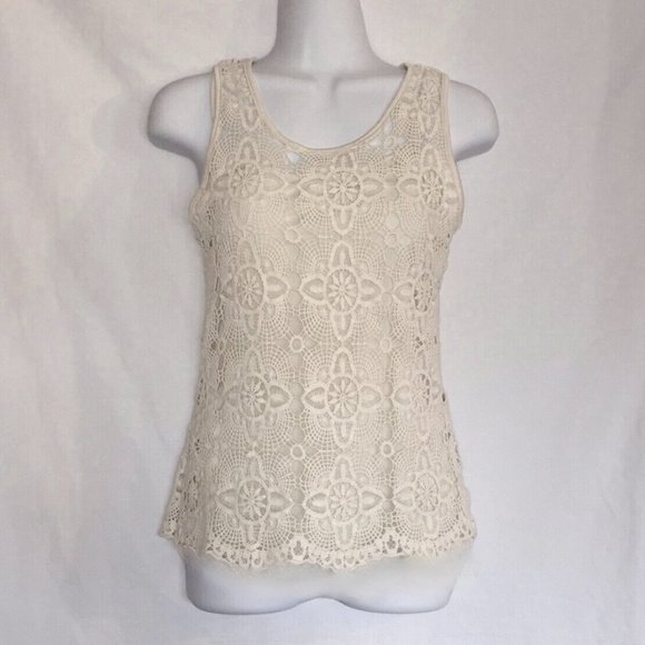 Vintage Willi Smith Macramé Crochet Sheer Tank - Ivory - M - Picture 1 of 9